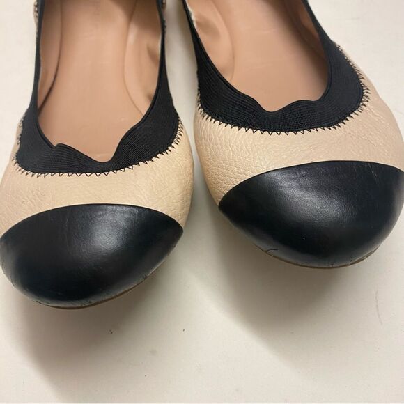 Banana Republic leather tan black cap toe classic Ballet Flats comfort shoes 9.5 - Picture 4 of 9